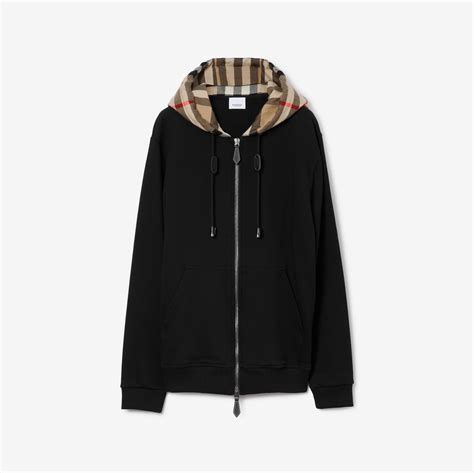 burberry chester hoodie|Check Label Cotton Zip Hoodie in Black .